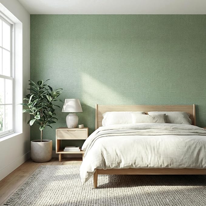 WADILE Grasscloth Peel and Stick Wallpaper 23.6 x 472 in Light Green | Textured contact paper, Faux linen, Vinyl material, Cabinets, Self adhesive