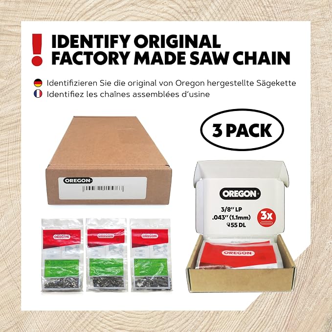Oregon Chainsaw Chain for 16" Bar, 3/8" LP, .043" Gauge, 55 Drive Links | 3-Pack, Low-Kickback Replacement Saw Chain, Fits Several Stihl Models