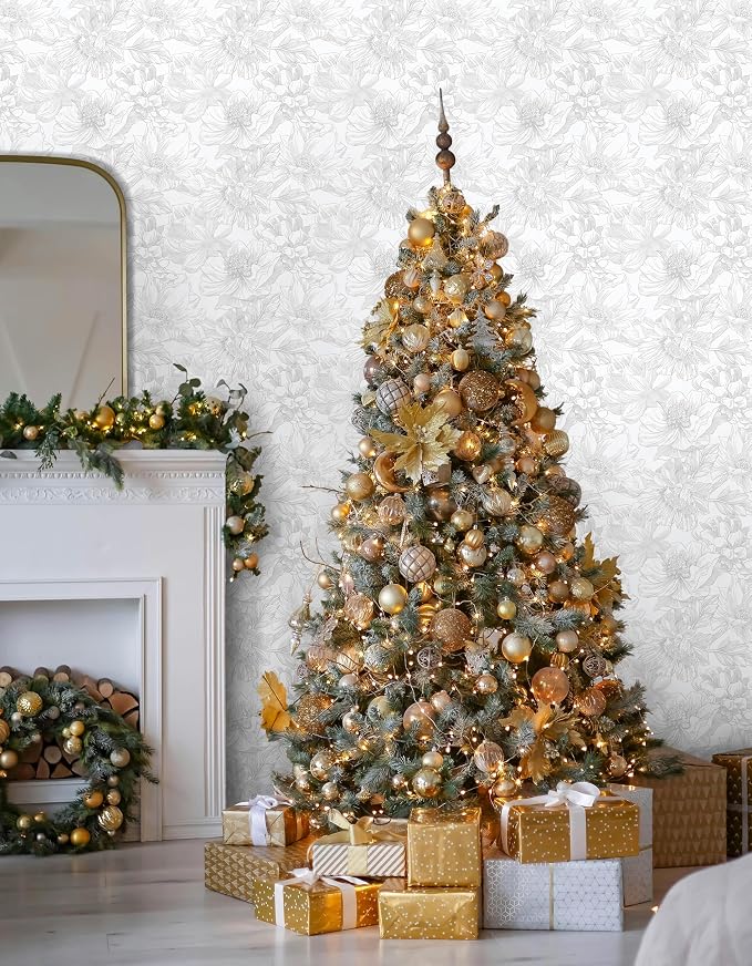Ismoon Large Floral Peel and Stick Wallpaper Boho White/Grey Contact Paper 17.3inx32.7ft Removable Self Adhesive Bedroom Cabinet Mural Wall Decor Vinyl Roll