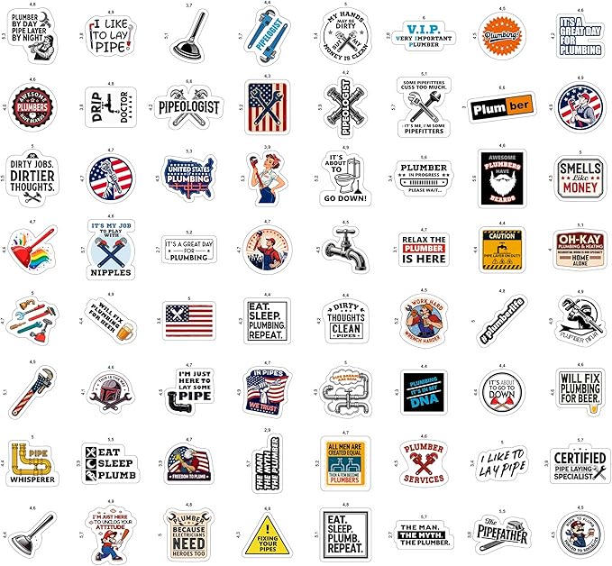 100Pcs Plumbing Stickers Hard Hat, Water Bottles, Laptop - Plumber Sticker - Plumber Gifts for Men - Funny Plumbing Gifts, Party Supplies & Decorations