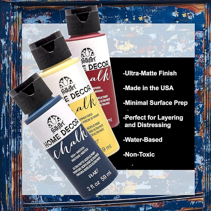 FolkArt Assorted Home Décor Acrylic Chalk Paint For Crafts, 2 fl oz Ultra Matte Acrylic Chalk Paint For Easy To Apply DIY Arts And Crafts, Art Supplies With An Ultra Matte Finish