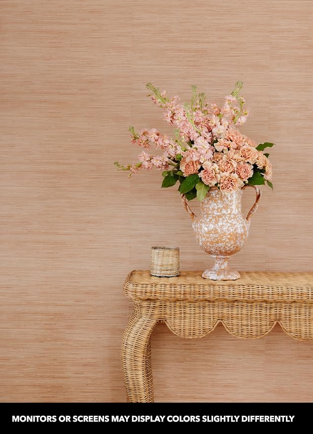 NuWallpaper x Society Social Apricot Classic Faux Grasscloth Peel & Stick Wallpaper, Pink