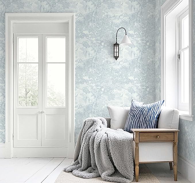 Heroad Peel and Stick Wallpaper Blue and White Vintage Forest Animals Floral Wallpaper Removable Self-Adhesive Contact Paper for Bedroom Living Room Cabinets Decoration Thicken Vinyl 17.3" x 197"
