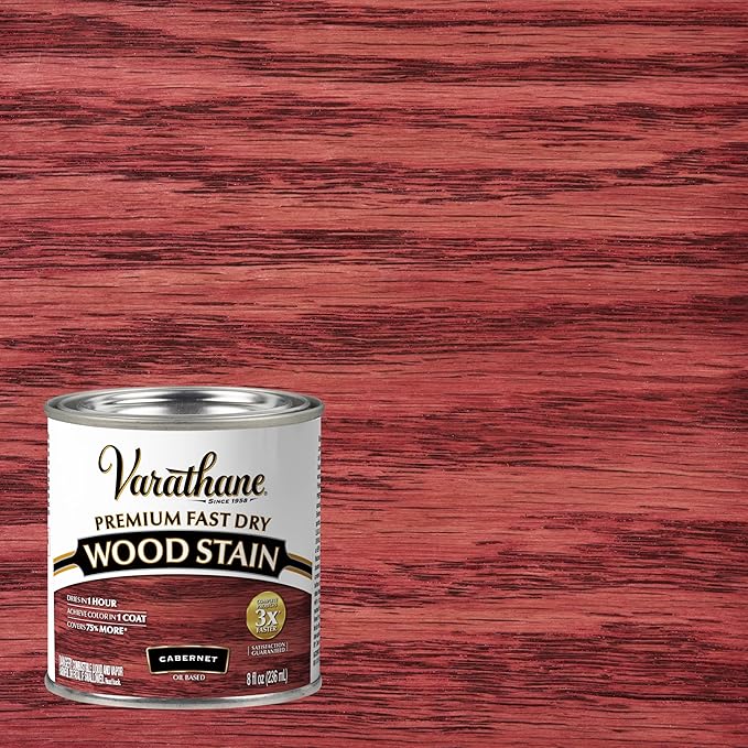Varathane Premium Fast Dry Wood Stain | 1 Hour Dry Time | 1 Coat Color | Interior Wood Stain | Furniture, Cabinets, Doors, Trim | Half Pint | Cabernet