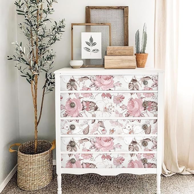 Hopepak Floral Peel and Stick Wallpaper Modern Pink Wall Paper Self Adhesive Removable Contact Paper for Girls Bedroom Cabinets Bathroom Nursery Home Decoration 16.1'' x 118''