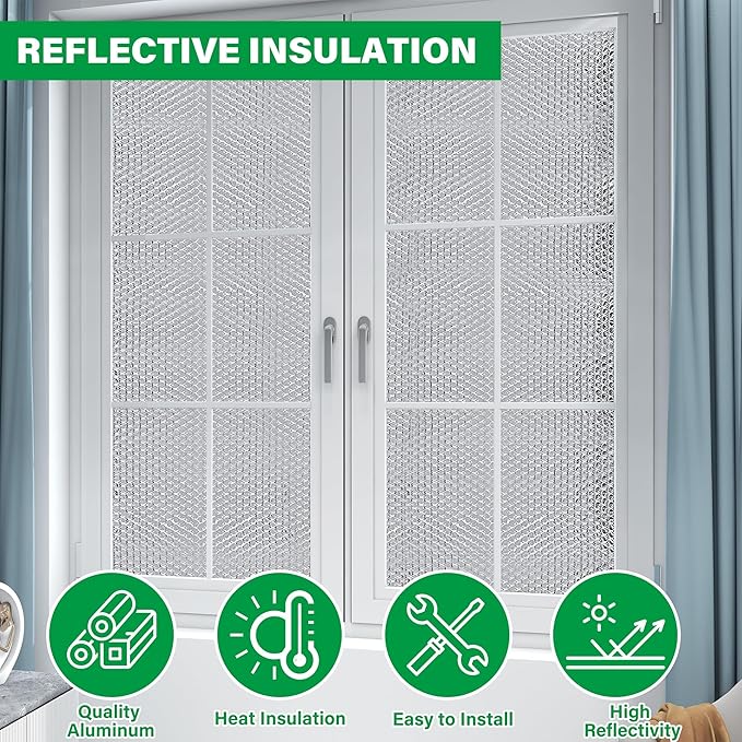winemana 48IN x 10FT Window Insulation Roll, Reflective Window Heat Blocker | RV Car Window Insulation, for Garage Door Basement Windows, for Winter & Summer