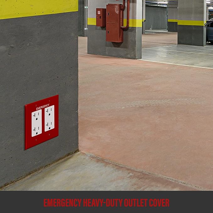 ENERLITES Double Decorator Switch Cover with Emergency Label, Two Gang Outlet Wall Plate, Mid-Size 2-Gang 4.88" x 4.92", Unbreakable Polycarbonate Thermoplastic, UL Listed, 8832M-ER, Red