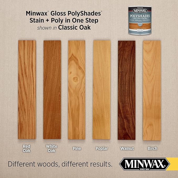 Minwax PolyShades Wood Stain + Polyurethane Finish – ½ Pint, Classic Oak, Gloss