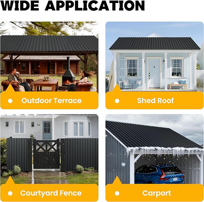 10 pcs Metal Roofing Panels - Corrugated Galvanized Roof Panels L41.34x W17.72 Inch, Waterproof Tin Roof Sheets for Garages,Sheds, Stables and Mobile Homes, Includes Screws(Black,L41.34''-10)
