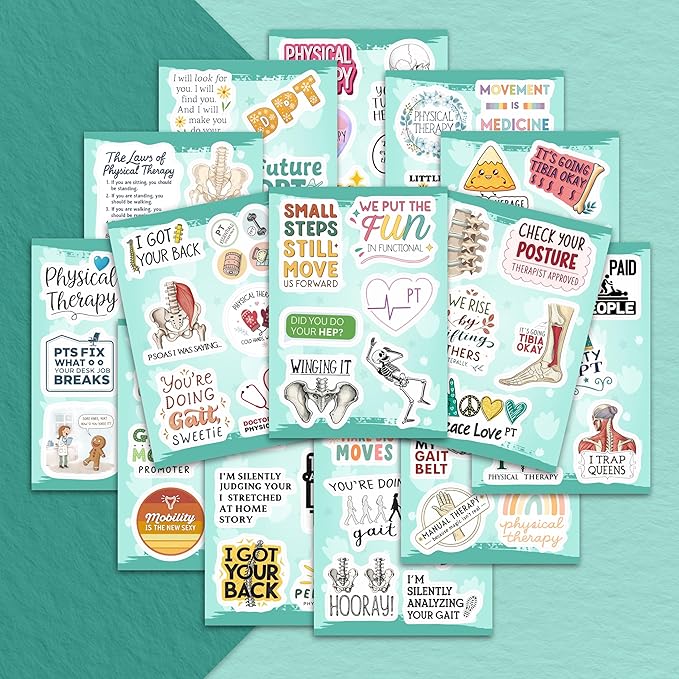 100Pcs Physical Therapy Stickers and Decals for Water Bottle, Laptop - Physical Therapist Gifts & Party Decorations - Medical, Occupational Therapy Stickers- Gift for Women & Men