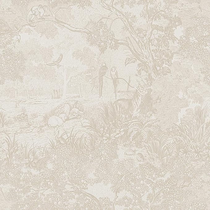 Ismoon Vintage Wallpaper Peel and Stick Beige Neutral Wallpaper 17.3in x6.56ft Forest Animals Contact Paper for Bedroom Thicken Waterproof Self-Adhesive Wall Paper Removable Renter Friendly Vinyl