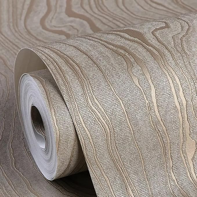 Gold Khaki Wood Peel and Stick Wallpaper Stripe, 20.8" x 118" (53cm x300cm), Removable, Self-Adhesive, 3D, Modern, Rustic, Industrial, Bathroom, Bedroom, Decorating