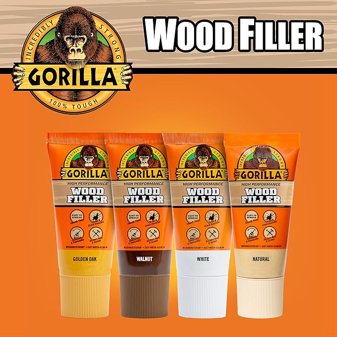 Gorilla All Purpose Wood Filler, White Wood Filler, 6 Ounce Tube (Pack of 6) - Water Resistant for Indoor or Outdoor Projects and Repairs