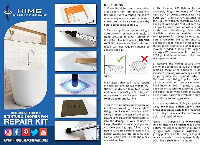 HIMG Bathtub and Shower Pan Repair Kit, compatible color: American Standard White