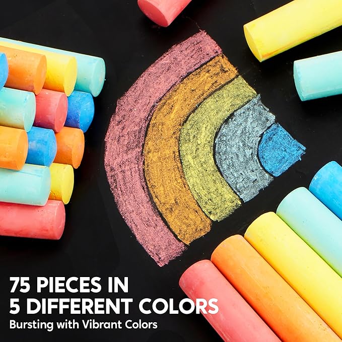 JOYIN 75 Pcs Sidewalk Chalk Set in 15 Packs, 5 Colors, Non-Toxic Jumbo Washable Chalk for Toddlers 1-3, Painting for Outdoor Art, School Supplies, Classroom Must Haves