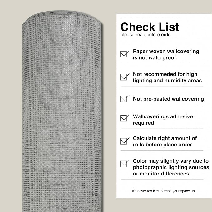 Ansehan Grasscloth Textured Wallcovering W703 Terraces Collection 36" W x 8 Yard L, Natural Modern Paper Weave, Non Prepasted Home Décor for Living Sapce Feature Wall, Grey/Ivory/Silver Backing