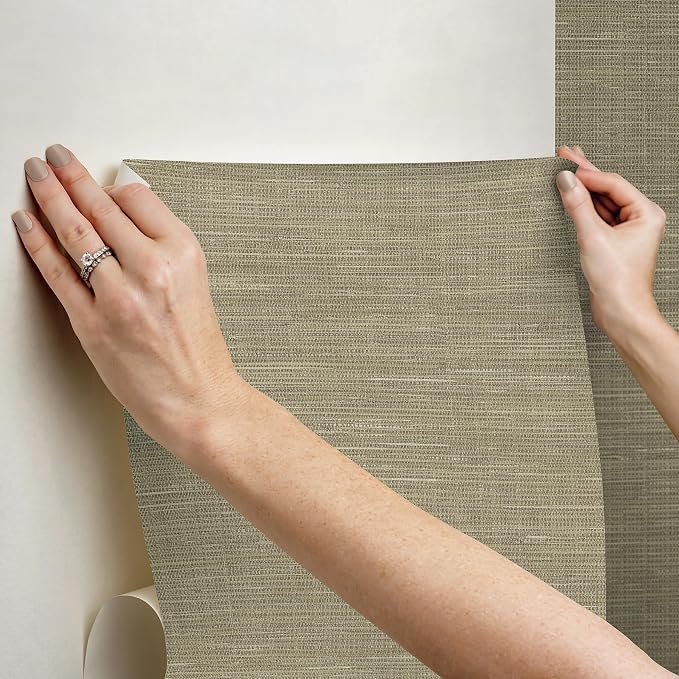 NuWallpaper Neutral Grasscloth Peel and Stick Wallpaper, Textured Removable Wallpaper, Renter-Friendly, 20.5 in x 18 ft