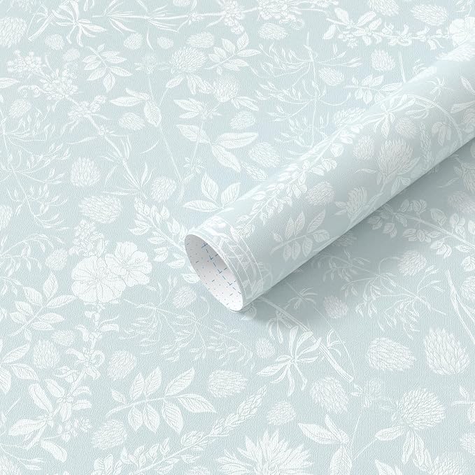 Guvana Blue and White Peel and Stick Wallpaper Floral Wallpaper Slef Adhesive Removable Waterproof Contact Paper Boho Wall Paper for Dining Room Bedroom Living Room Bathroom Kitchen 17.3“×78.7”