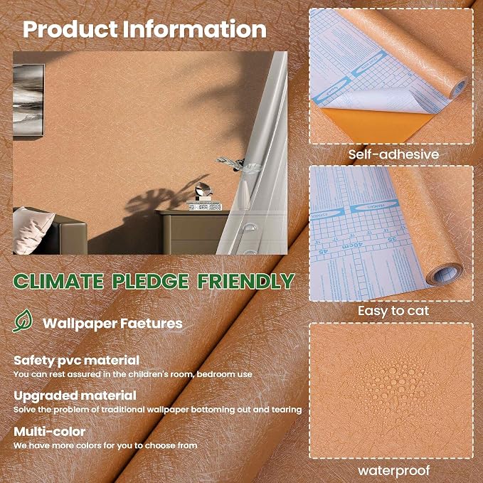 Cream Peel and Stick Self Adhesive Wallpaper Countertop Contact Paper | Orange Removable Embossed Silk Waterproof Bathroom Wallpaper 15.7" X 118" Kitchen Vinyl Wrap for Cabinet Shelf Liner Paper