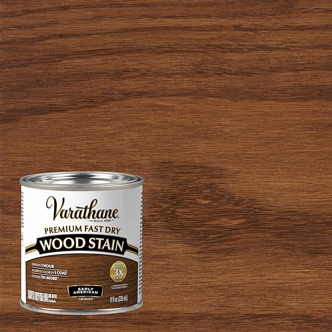 Varathane Premium Fast Dry Wood Stain | 1 Hour Dry Time | 1 Coat Color | Interior Wood Stain | Furniture, Cabinets, Doors, Trim | Half Pint | Early American