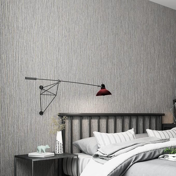 Haimin Grasscloth Wallpaper Textured 24in X 393in Fabric Contact Paper Brown Wall Paper Textured Linen Wallpaper Peel and Stick Self-Adhesive Thick Vinyl Embossed Film Wallpaper (Gray Brown)