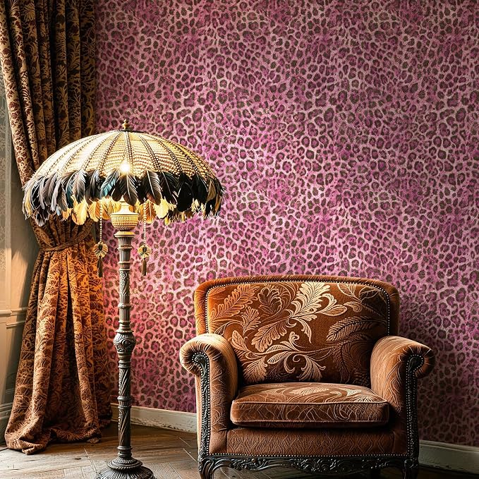 Upgrade Pink Leopard Print Peel and Stick Wallpaper, 17.3" x 400" | Waterproof Removable Self Adhesive Wallpaper, Unique Funky Cheetah Contact Paper for Bedroom, Bathroom, Decor,48.1 sq.