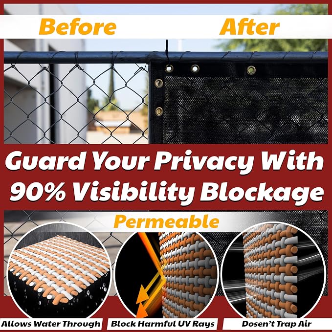 Amgo Custom Made 8' x 151' Black Fence Privacy Screen Windscreen with Bindings & Grommets, Heavy Duty for Commercial and Residential, 90% Blockage, Cable Zip Ties Included (We Customize)