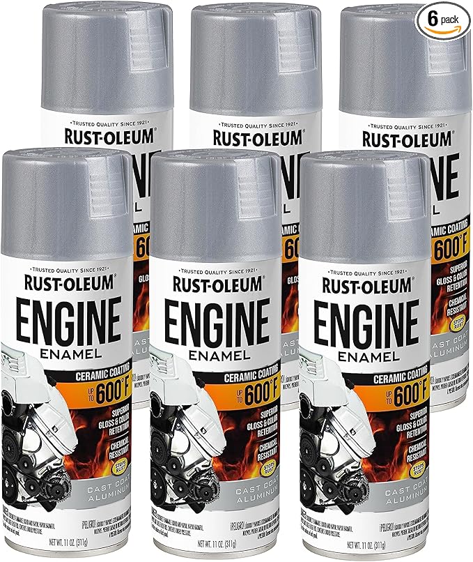 Rust-Oleum 366429-6PK Engine Enamel Spray Paint, 11 oz, Cast Coat Aluminum, (Pack of 6)