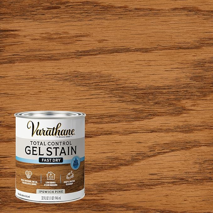 Varathane Total Control Gel Stain | Low Odor Water-Based Formula | Thick Gel Formula for Vertical Surfaces | Ideal for Wood, Metal & Fiberglass | Quart | Ipswich Pine