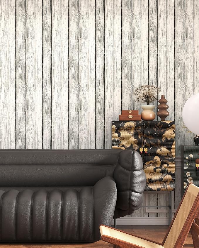 White and Grey Wood Wallpaper Vintage 17.3"x78.8" Light Woods Grain Wall Paper Peel and Stick Wallpaper Self Adhesive Removable Wallpapers Shiplap Wood Plank Film Wood Contact Paper for Cabinets Vinyl