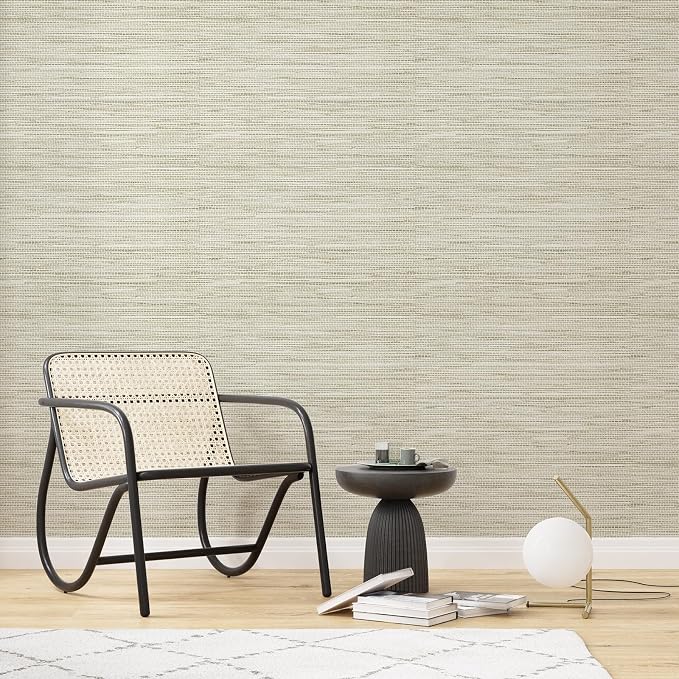 Simon&Siff Cream Textured Grasscloth Peel and Stick Wallpaper 17.7"x394" Neutral Faux Grassweave Wallpaper Waterproof Self Adhesive Removable Wallpaper Mural for Home Decor Bedroom Kitchen Cabinet