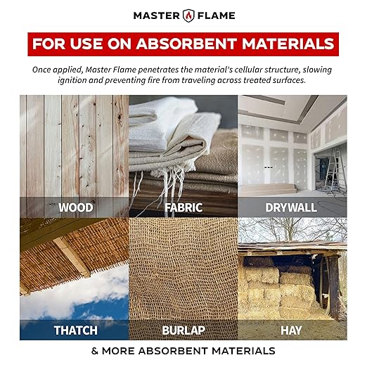 Master Flame Class A Fire Retardant Spray for Wood, Fabric, Cotton & More - Non-Toxic Flame Retardant Coating - Meets NFPA 701 & ASTM E84 - Made in USA - Easy to Apply and Dries Clear - 1 Gallon