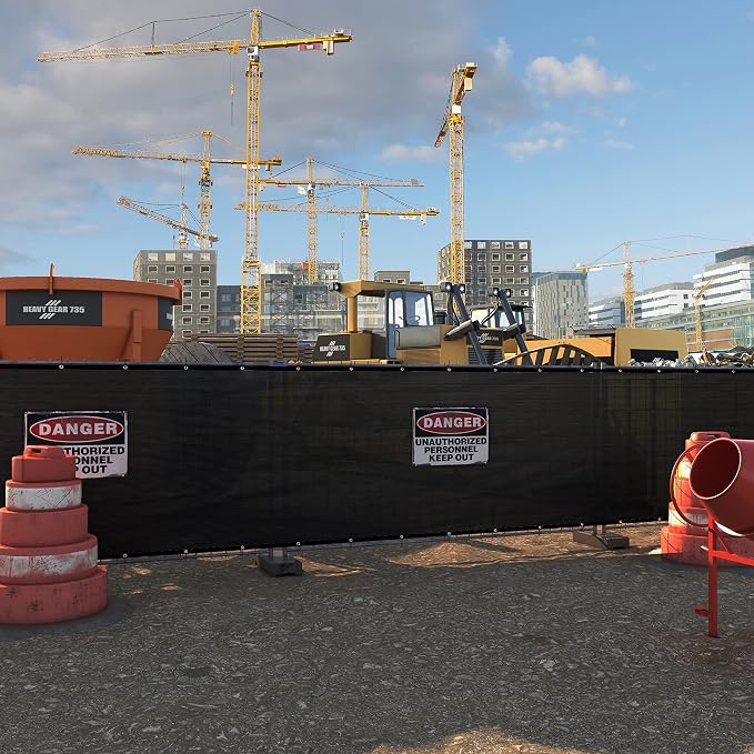 Amgo Custom Made 8' x 54' Black Fence Privacy Screen Windscreen with Bindings & Grommets, Heavy Duty for Commercial and Residential, 90% Blockage, Cable Zip Ties Included (We Customize)