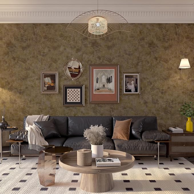 BAYYA Copper Wall Paper Peel and Stick Modern Removable Concrete Wallpaper Gold/Brown/Grey Industrial Wallpaper 16"x118" Rust Vintage Metallic Contact Paper for Bedroom Bathroom Living Room Wall