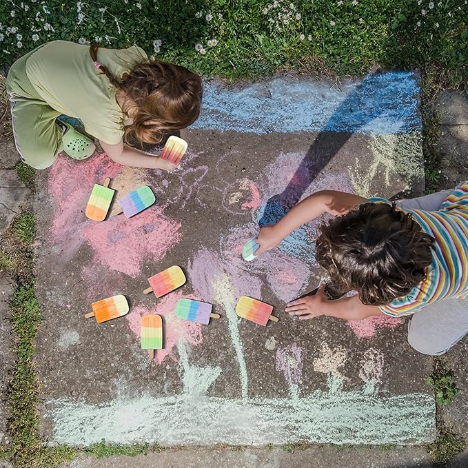Mooliwe 24 Pcs Ice Cream Sidewalk Chalk Set Multicolor Party Favors Bulk Washable Safe Outdoor Chalk for Kids Adults Fun Summer Playground Outdoor Activities Painting on Chalkboard Blackboard