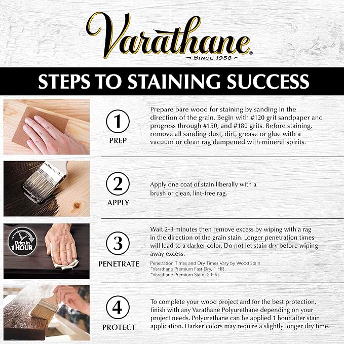 Varathane Premium Fast Dry Wood Stain | 1 Hour Dry Time | 1 Coat Color | Interior Wood Stain | Furniture, Cabinets, Doors, Trim | Half Pint | Ipswich Pine