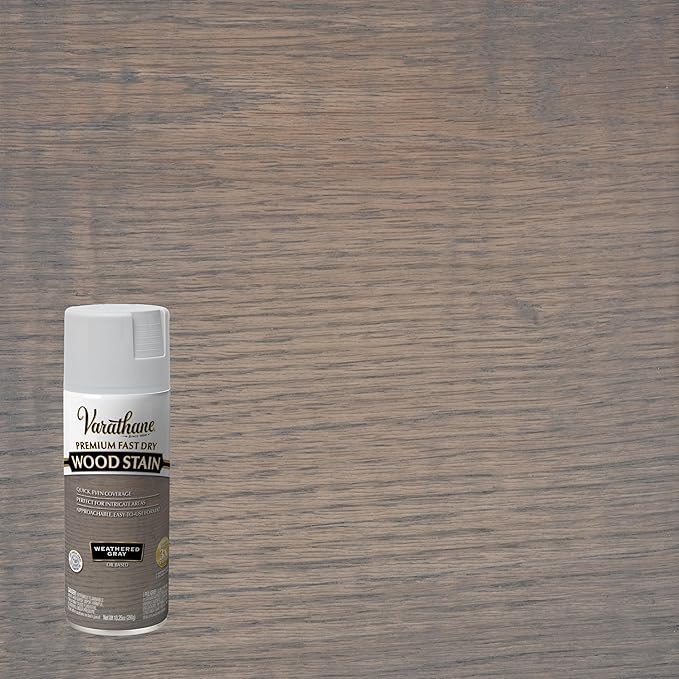 Varathane Premium Fast Dry Wood Stain Spray | 1 Hour Dry Time | 1 Coat Color | Interior Wood Stain | Furniture, Cabinets, Doors, Trim | 10.25 oz | Weathered Gray