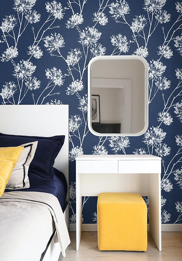NextWall One O'Clocks Botanical Peel and Stick Wallpaper (Denim Blue)