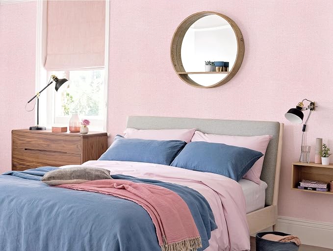 Pink Peel and Stick Wallpaper Grasscloth Paper 15.7in x 393.7in | Textured Wallpaper Peel and Stick Vintage Faux Linen Contact Paper Self Adhesive Removable Grasscloth for Bedroom Vinyl