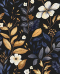 Laatse Blue/Gold Leaf Wallpaper Peel and Stick Vintage Dark Floral Wallpaper Waterproof Self Adhesive Removable Boho Wall Paper Modern for Bedroom Walls Drawer Cabinet 17.5in x118in