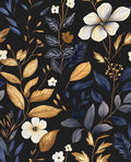 Laatse Blue/Gold Leaf Wallpaper Peel and Stick Vintage Dark Floral Wallpaper Waterproof Self Adhesive Removable Boho Wall Paper Modern for Bedroom Walls Drawer Cabinet 17.5in x393in