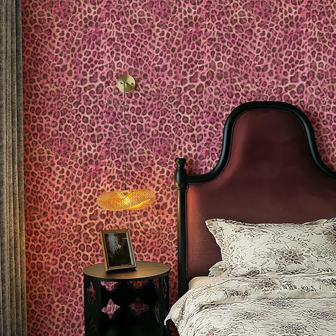 Upgrade Pink Leopard Print Peel and Stick Wallpaper, 17.3" x 120" | Waterproof Removable Self Adhesive Wallpaper, Unique Funky Cheetah Contact Paper for Bedroom, Bathroom, Decor,14.4 sq.