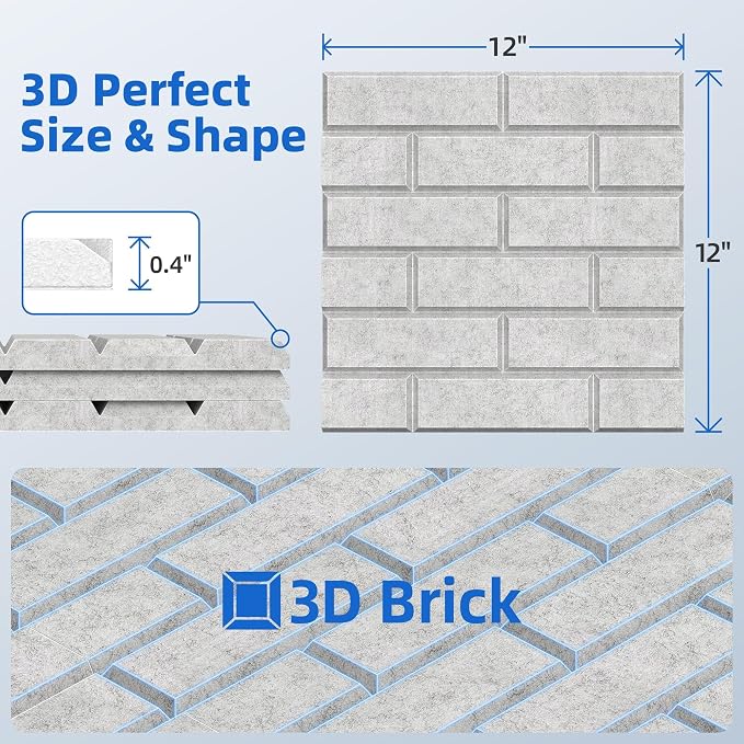 20 Pack Acoustic Panels with Self Adhesive Sound Proof Foam Panels for Wall | 12" X 12" X 0.4" High Density Soundproof Wall Panels, Brick Sound Absorbing Panels for Home Studio Office Decor - Gray