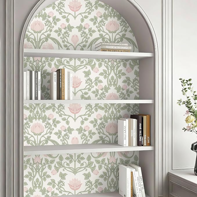 YXTII Peel and Stick Wallpaper Pink Floral Damask Wallpaper for Bedroom Decorative Self Adhesive Shelf Drawer Liner