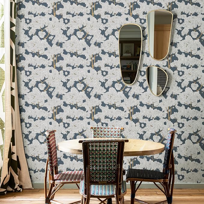 JiffDiff Tree Wallpaper Peel and Stick Jungle Wall Paper Forest Mural Stick on Wallpaper Modern Waterproof Self Adhesive Contact Paper (17.3" x 800" Blue)