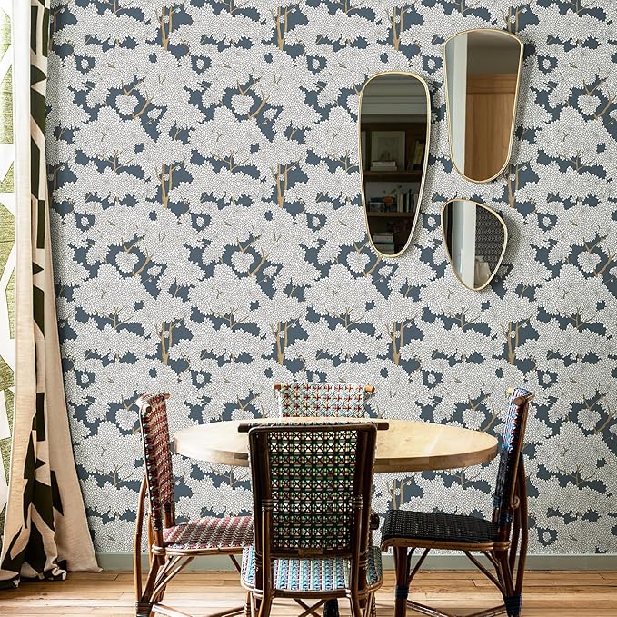 JiffDiff Tree Wallpaper Peel and Stick Jungle Wall Paper Forest Mural Stick on Wallpaper Modern Waterproof Self Adhesive Contact Paper (17.3" x 400" Blue)