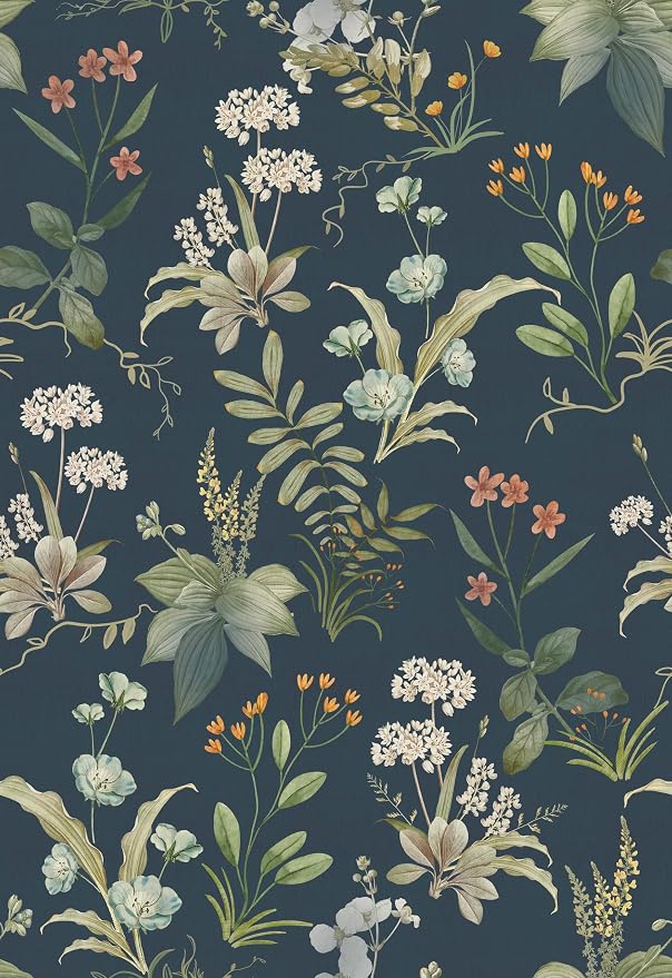 Simon&Siff Vintage Floral Peel and Stick Wallpaper 120" x 17.3" | Blue Botanical Contact Paper, Self Adhesive Removable Waterproof Wall Paper, Renter Friendly, Bedroom Cabinets DIY Decor