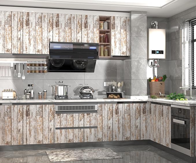 White and Brown Wood Wallpaper Vintage 17.3"x78.8" Distressed Light Wood Contact Paper Peel and Stick Wallpaper Self Adhesive Removable Wall Paper Shiplap Wood Grain Contact Paper for Cabinets Vinyl