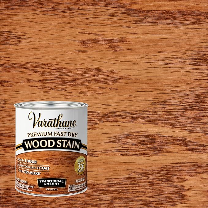 Varathane Premium Fast Dry Wood Stain | 1 Hour Dry Time | 1 Coat Color | Interior Wood Stain | Furniture, Cabinets, Doors, Trim | Quart | Traditional Cherry
