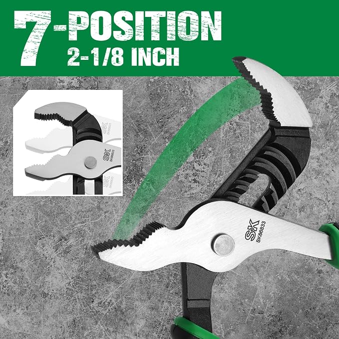 SK 10'' Water Pump Pliers, V-Jaw Groove Joint Pliers, Premium CR-V Steel | 2-1/8" Jaw Capacity, 7 Positions, Heat Treated, with Comfortable Grips